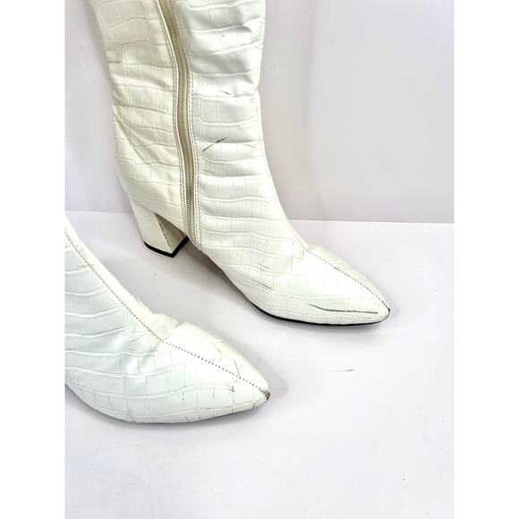 Shein Size 9 Elegant White Boots Crocodile Embossed Side Zipper Chunky 2.5 Heel - Picture 8 of 12